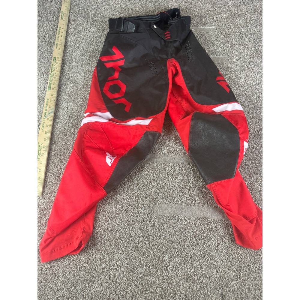 Thor Motocross Racing Pants Red Black White Leather Knee Panels Mens 32